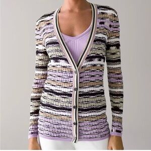 WHBM Multi-Stripe Burnout Cardigan Sweater & Tank, Purple & Green | XS